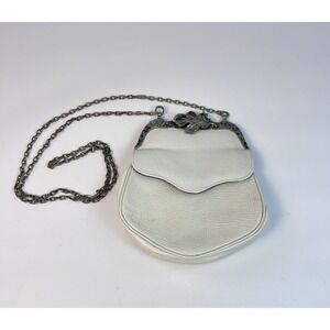 Vintage Ann Turk Glen Miller White Leather Purse Handbag Leaf Frame Chain Strap